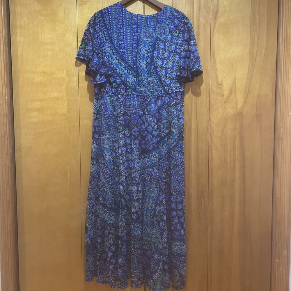 Susan Graver Womens Geometric Print Midi Dress Size 1X Petite Blue Multi Artsy - Picture 7 of 12